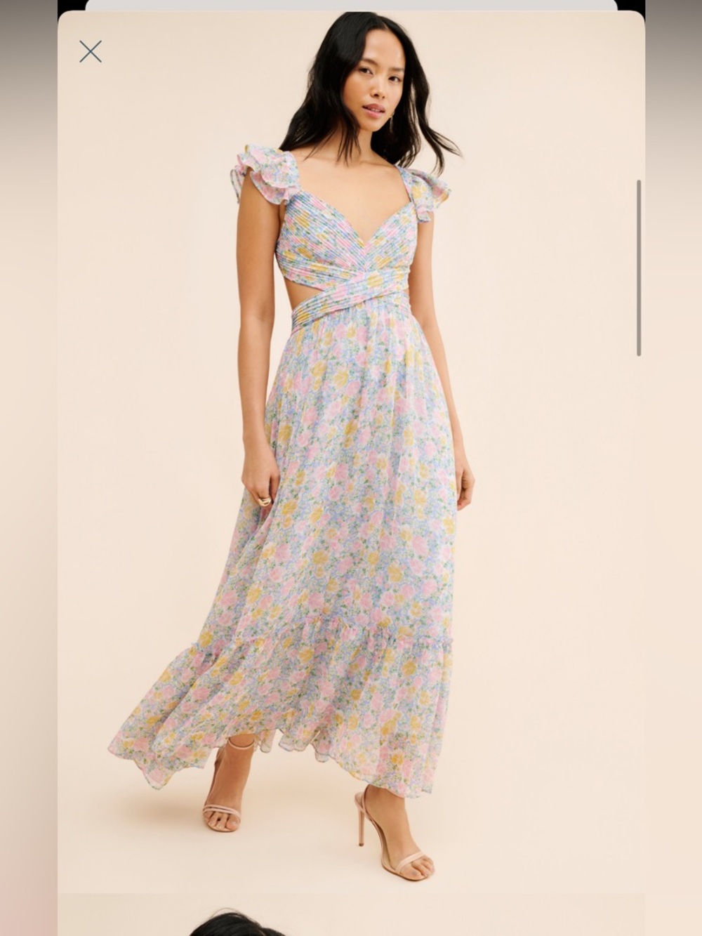 Astr - Prim Rose Cut Out Pastel Floral Cutout Midi Dress in Pink, Yellow & Blue - Picture 3 of 6